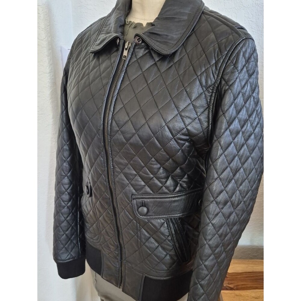 Corpus Vtg. Quilted 100% Lambskin Leather Moto Jacket Sz Small